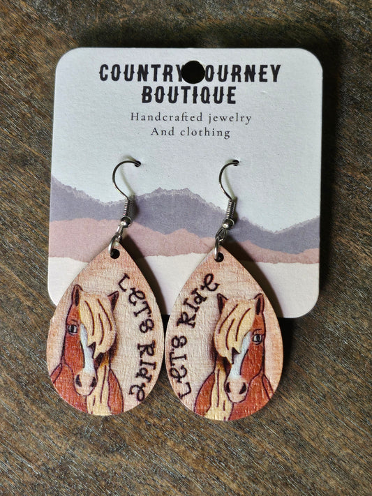 Western teardrop horse earrings