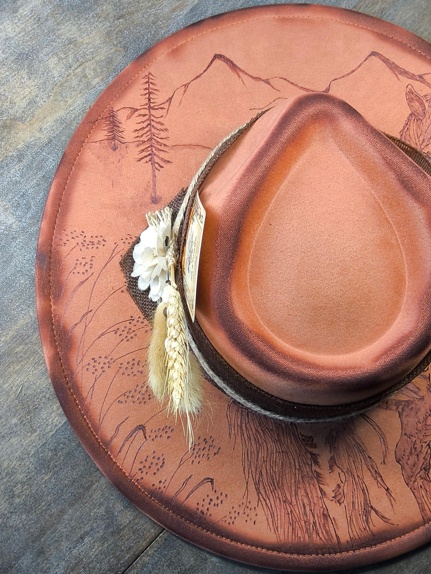 Fedora-Style Cowboy Hat WithHand Burned Horse Scene