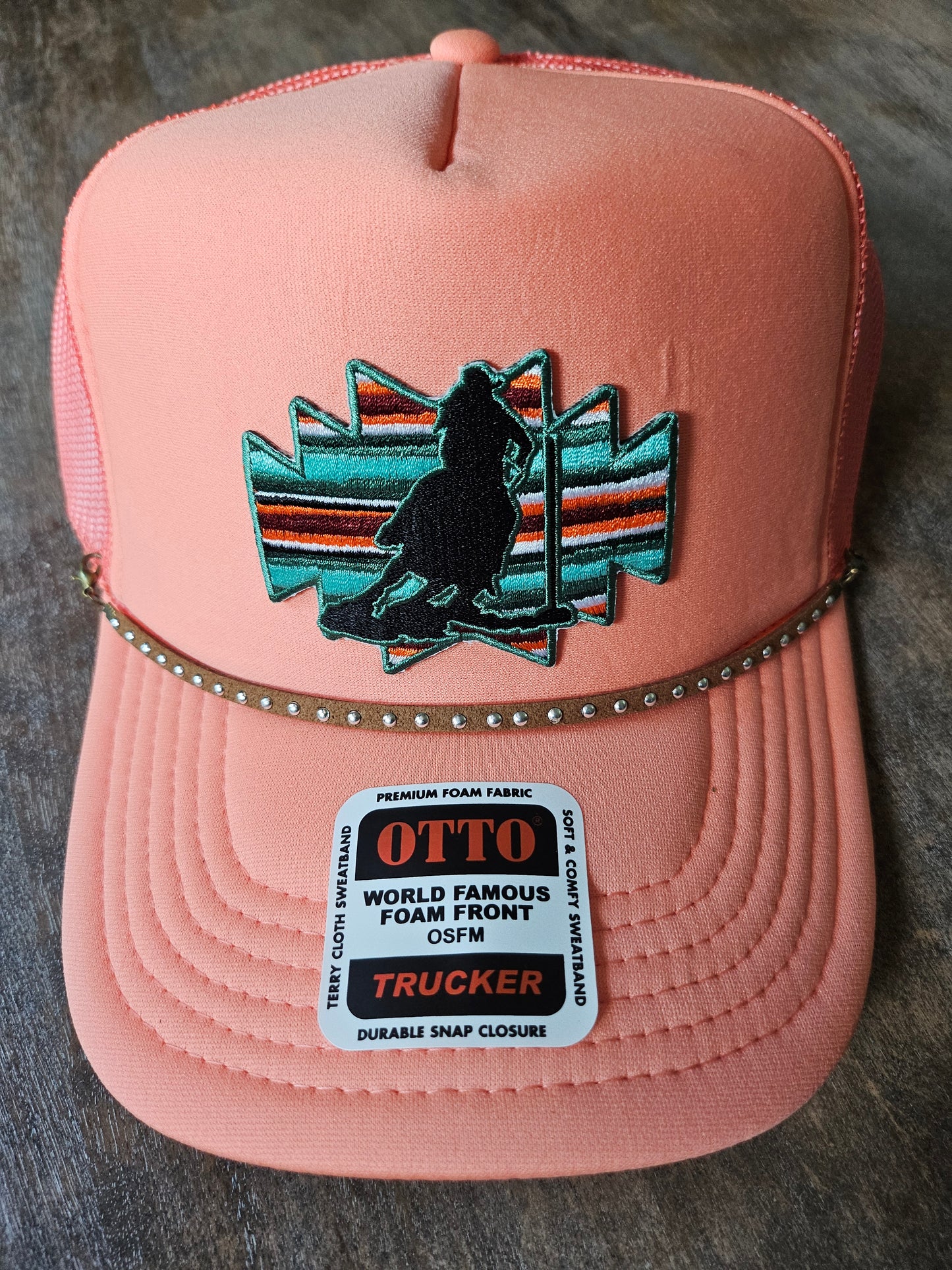 Custom trucker hats with pole bending rodeo patches
