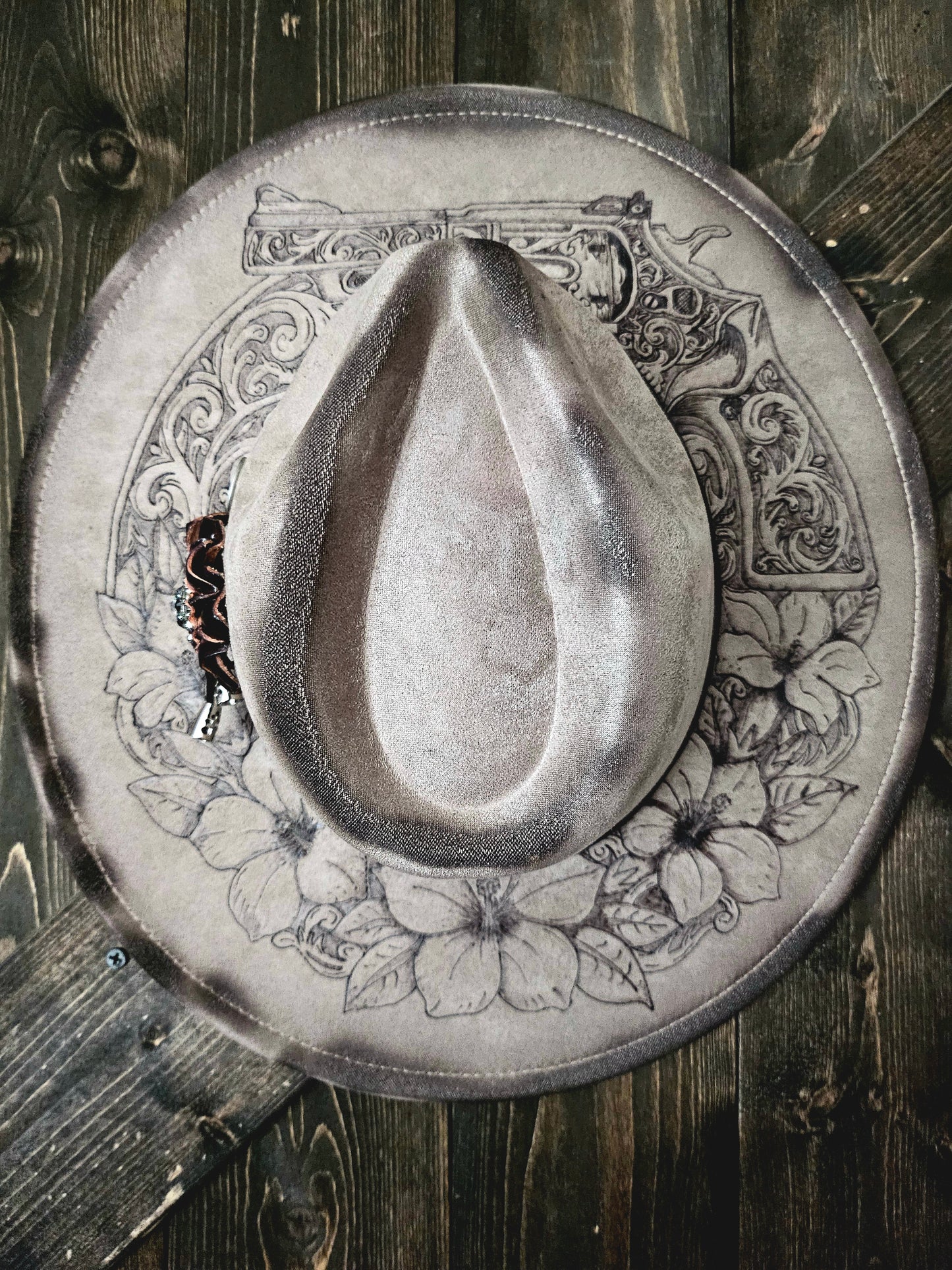 Fedora-Style Cowboy Hat Hand Burned With Gun and Lilly's