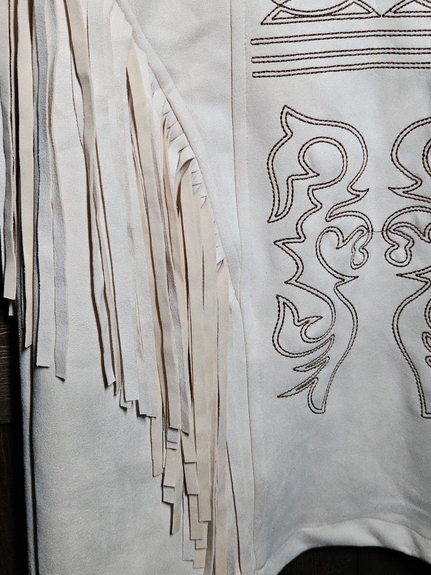 Ivory Suede Boot Stitch Embroidered Fringe Dress