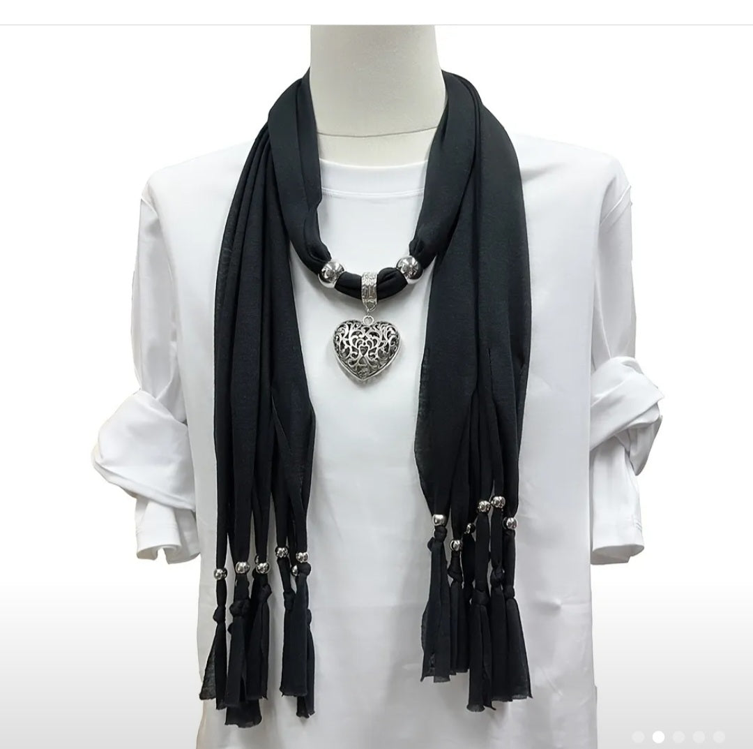 Silver pendant wrap scarf