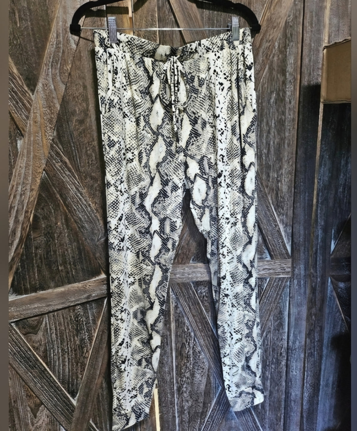Ivory Snake Print Joggers With Pockets