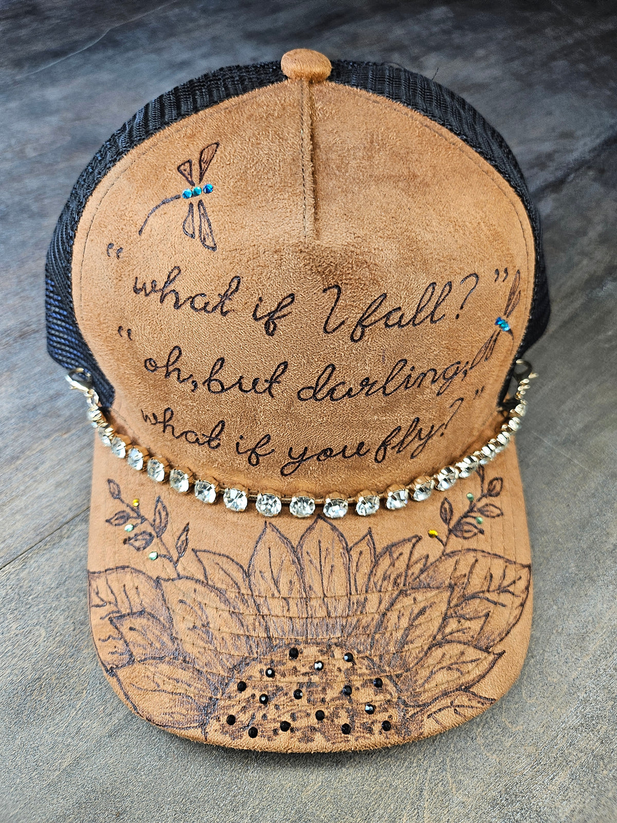 Custom Trucker Hat Hand Burned With Rhinestones