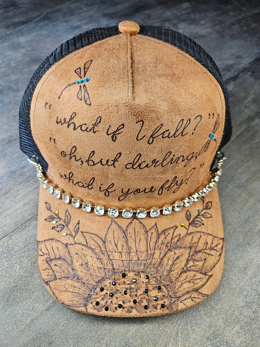Custom Trucker Hat Hand Burned With Rhinestones