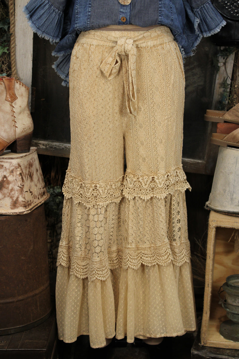 Desert Dream Cloud Wide Leg Bohemian Lace Trimed Pants