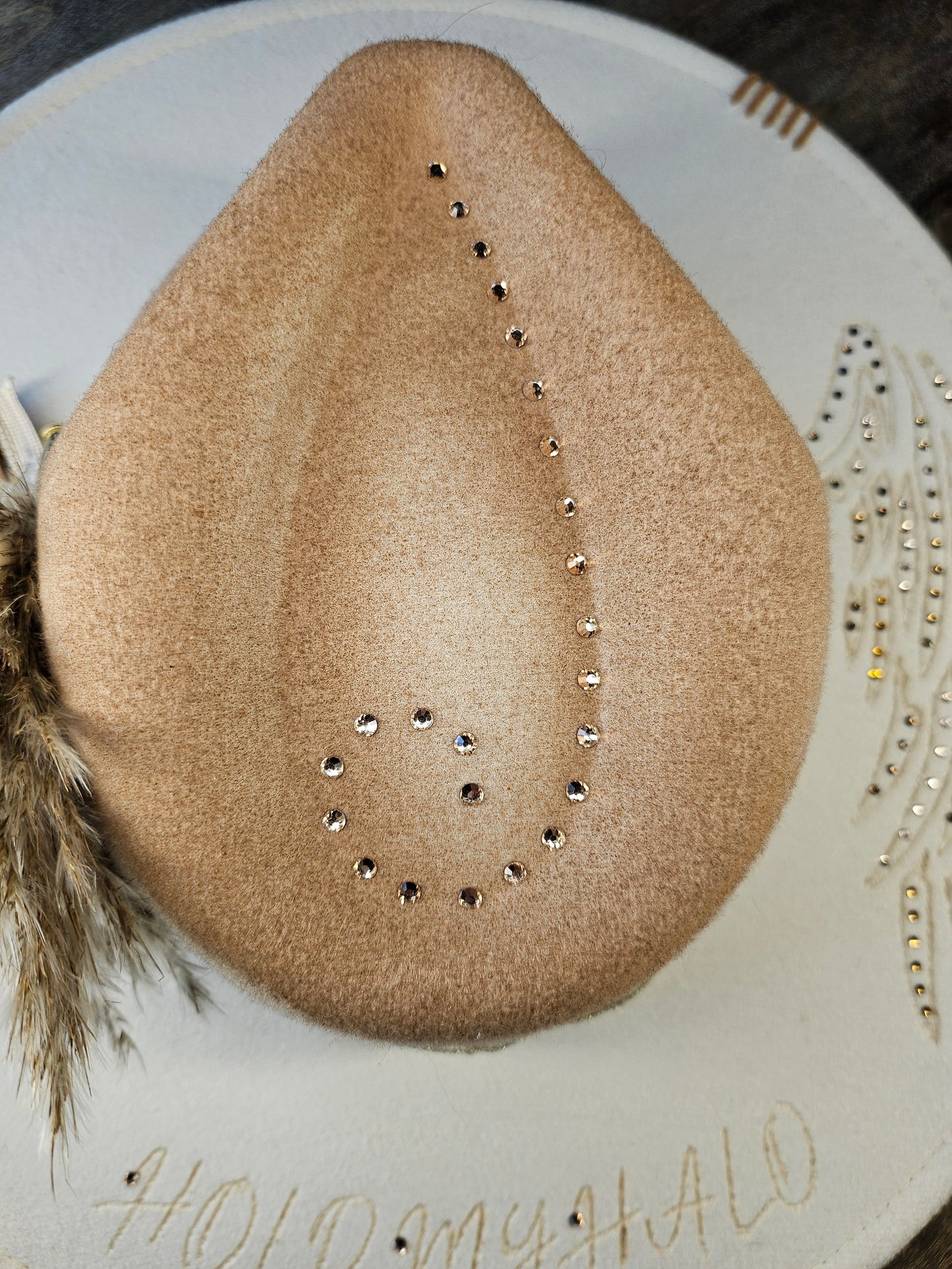 Fedora-Style Cowboy Hat Hand Burned With Wings And Rhinestones