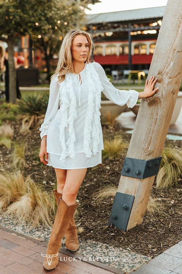 Ivory Dress With Flowy Layered Ruffles