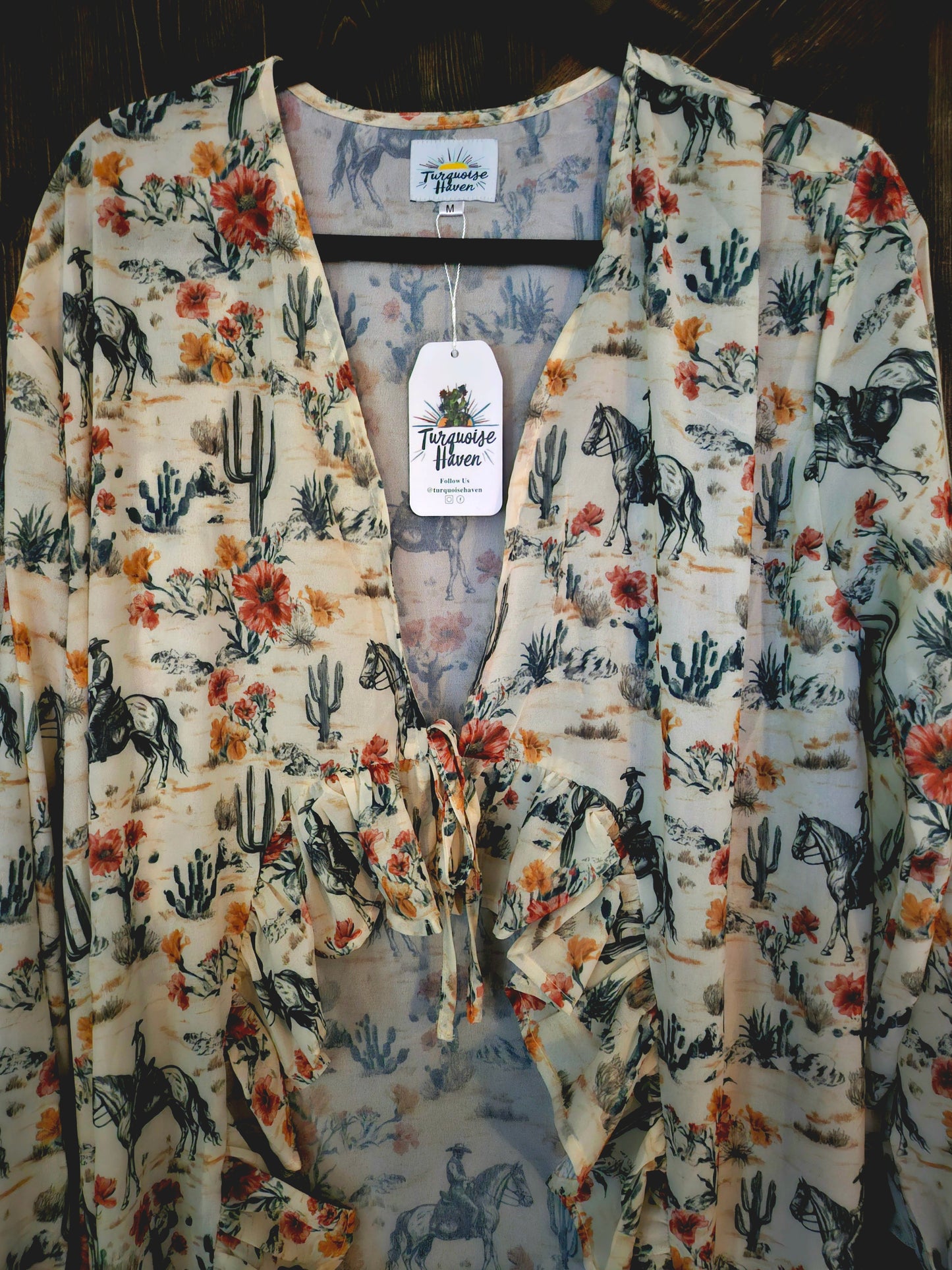 Floral Cowboy Ruffle Kimono Duster