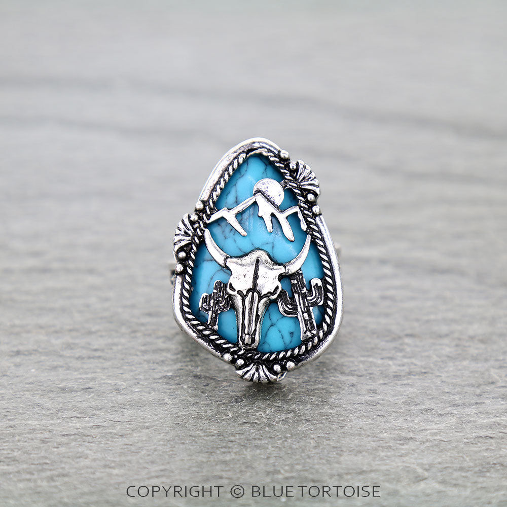 Cow Skull western stretch ring.