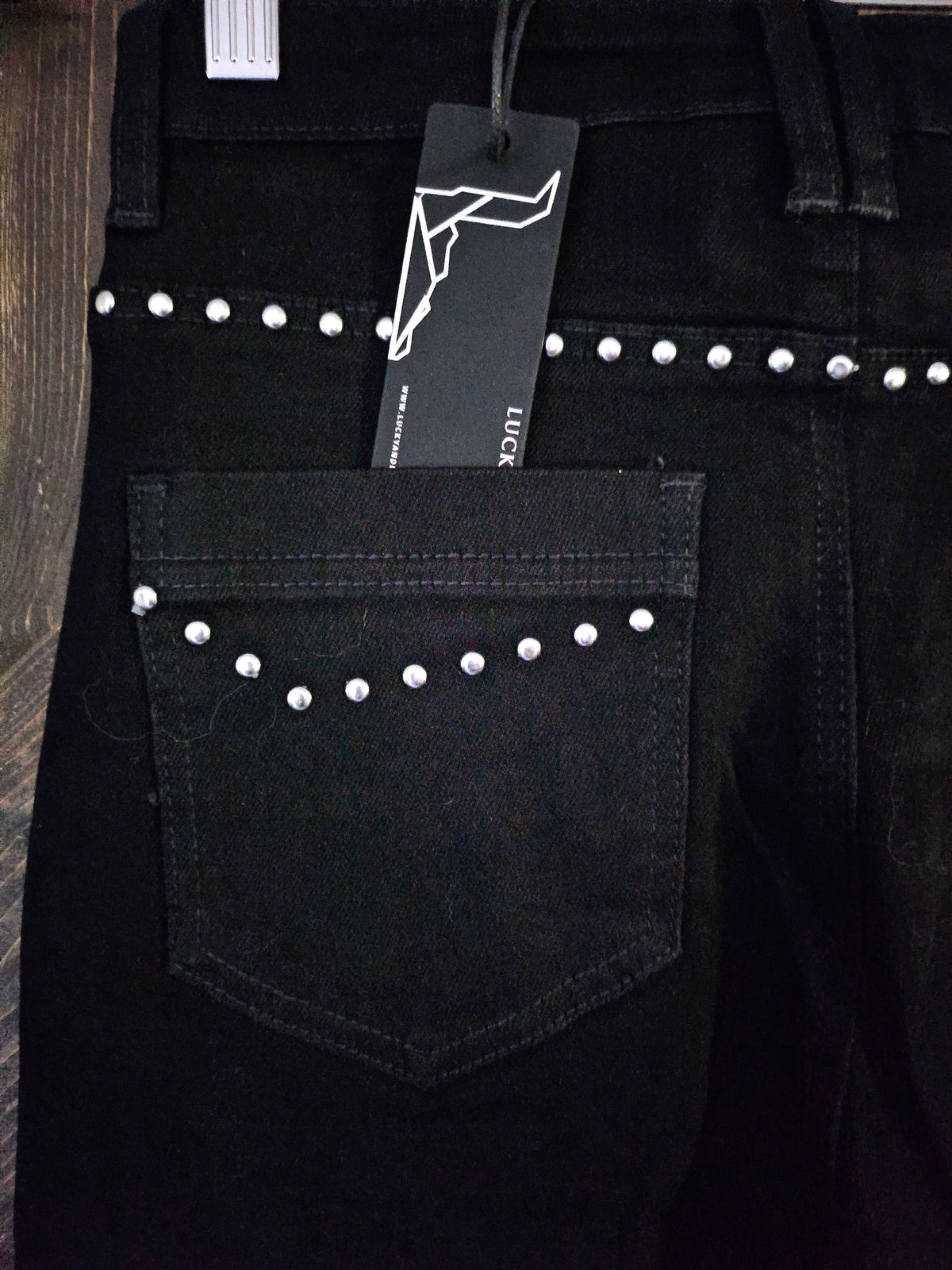 Black Vintage Studded Front Side Buckle Pants
