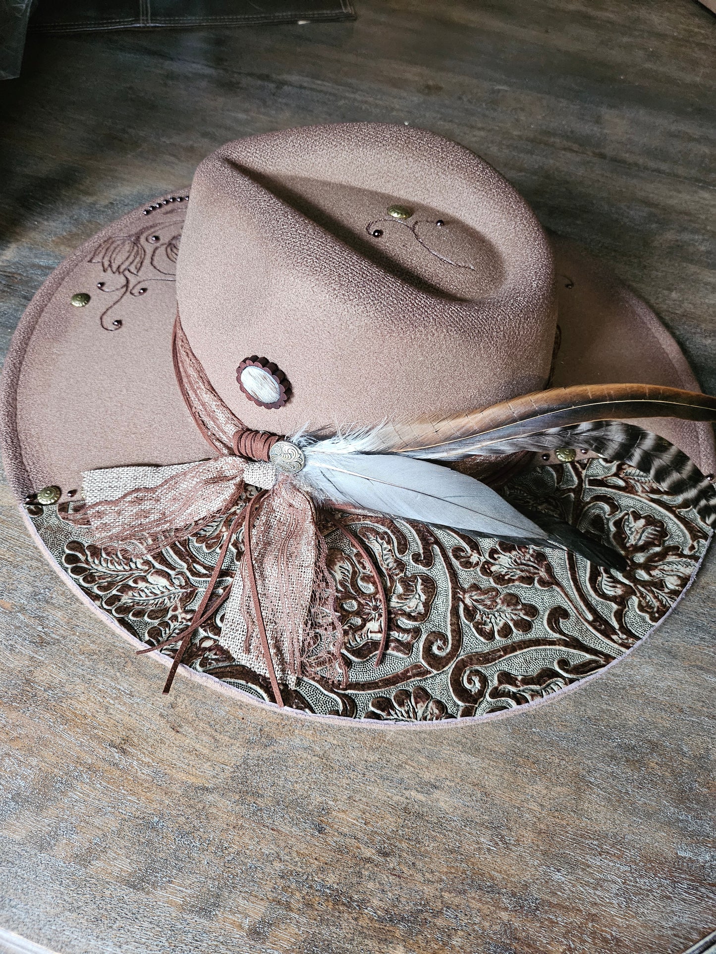 Fedora-Style Cowboy Hat Hand Burned With Genuine Leather