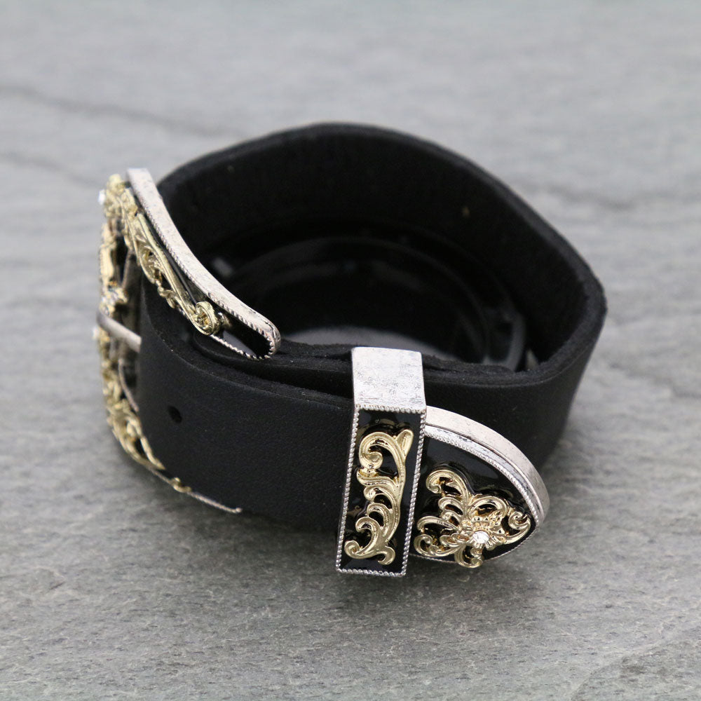 Black Western Gold And Silver Buckle Bracelet