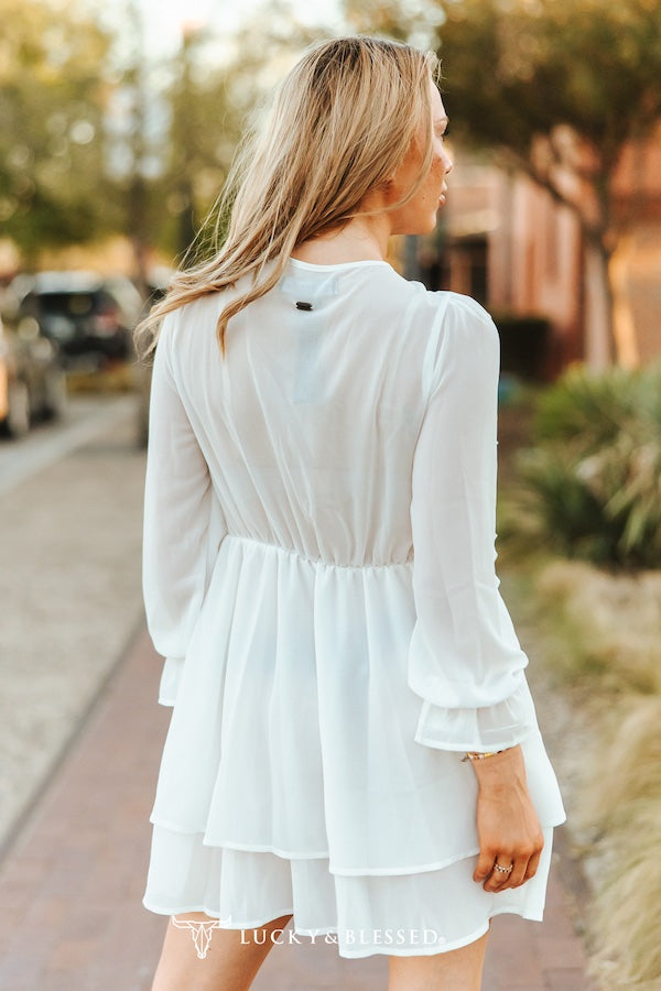 Ivory Dress With Flowy Layered Ruffles