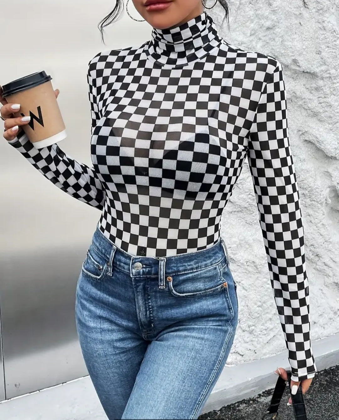 Mesh checkered bodysuit
