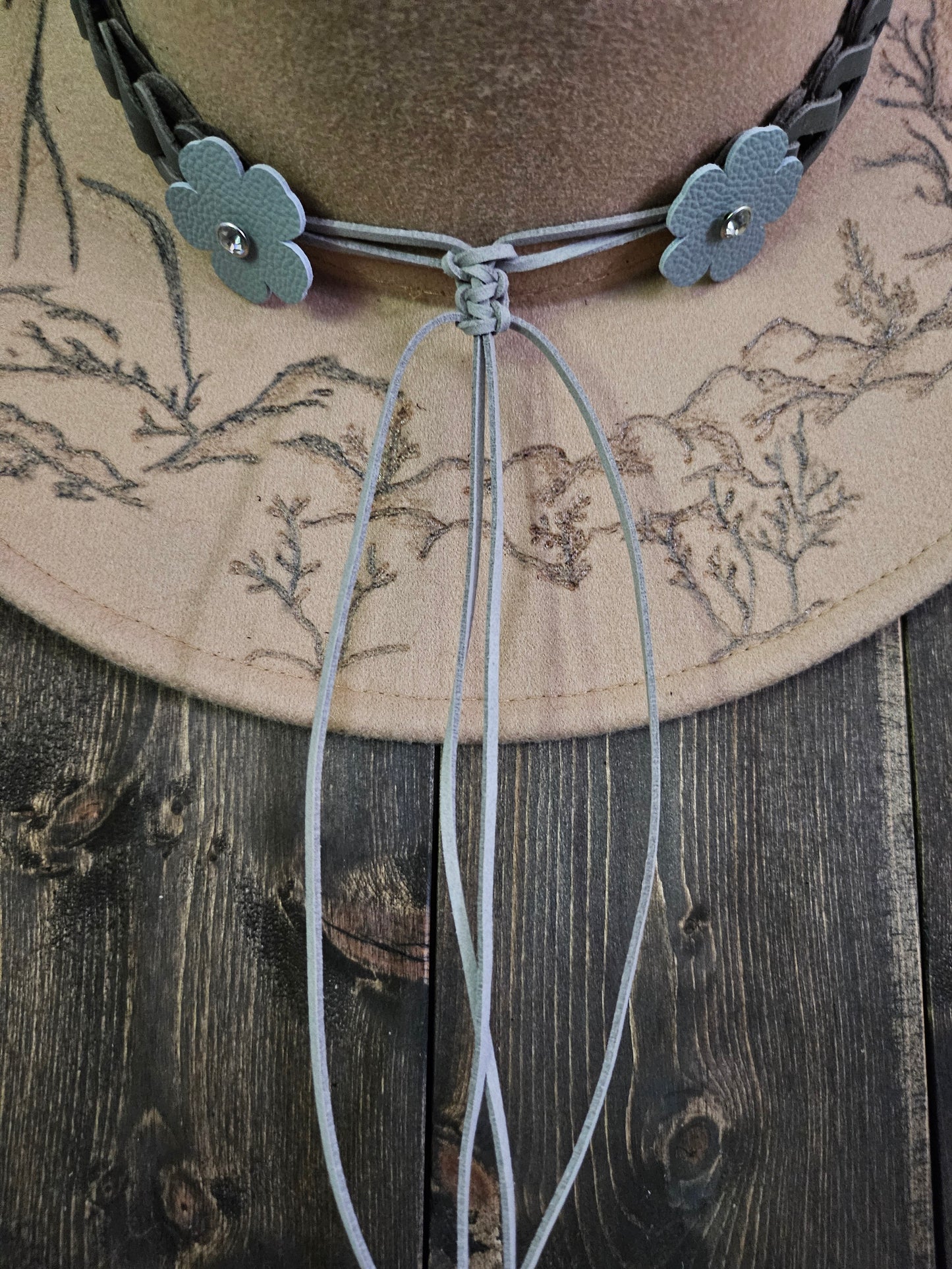 "Wild Horses" burned Fedora cowboy hat.