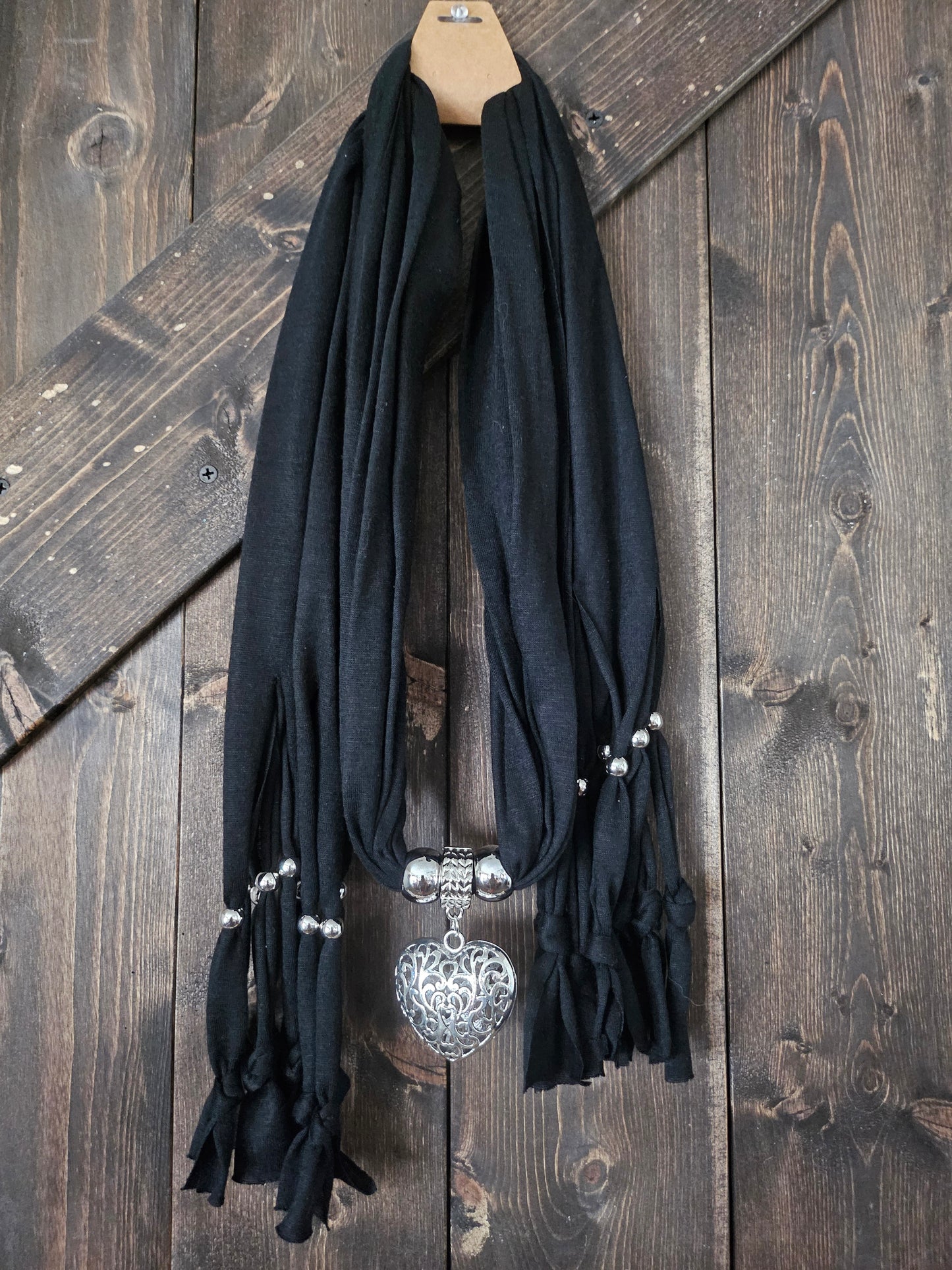 Silver pendant wrap scarf