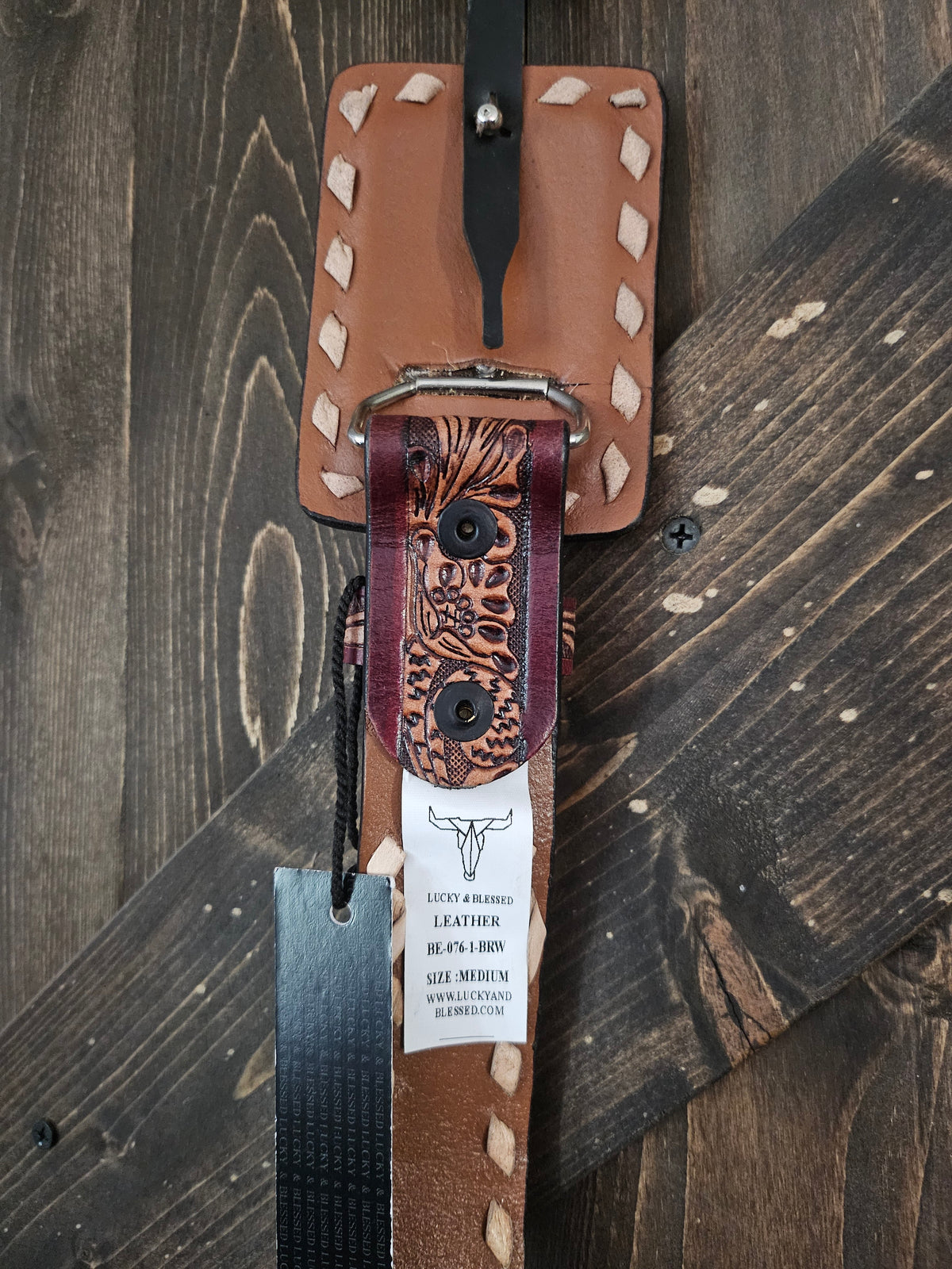 Brown Tooled Western Leather Belt W Floral Detail