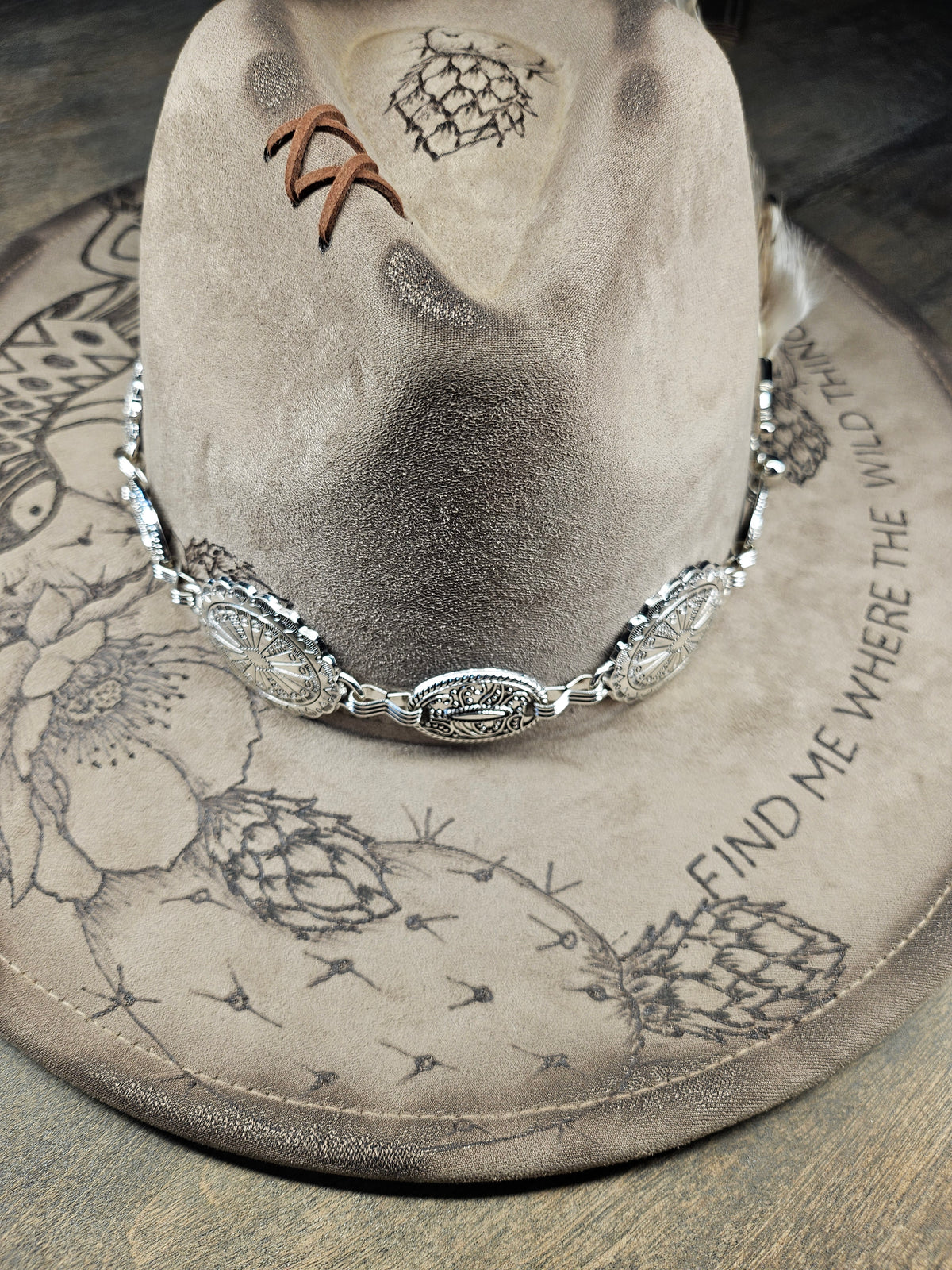 Fedora Cowboy Hat "find me where the wild things are" hand burned with cactus