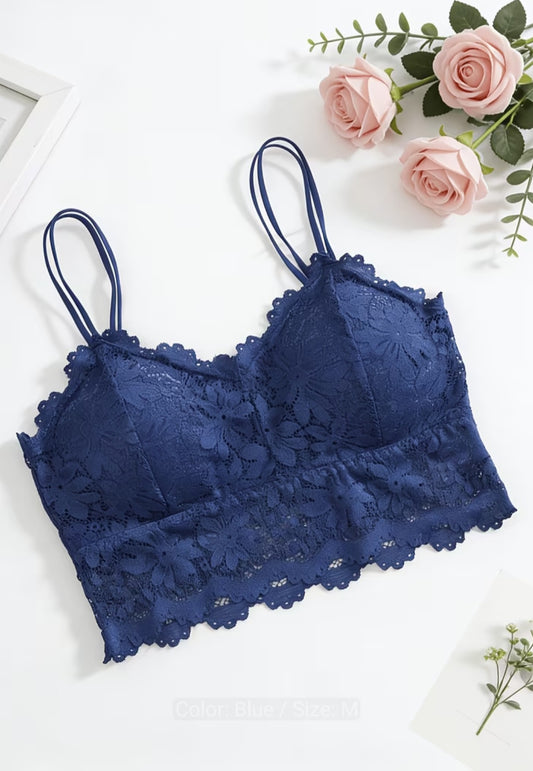 Navy Blue Lace Bralette With Padding