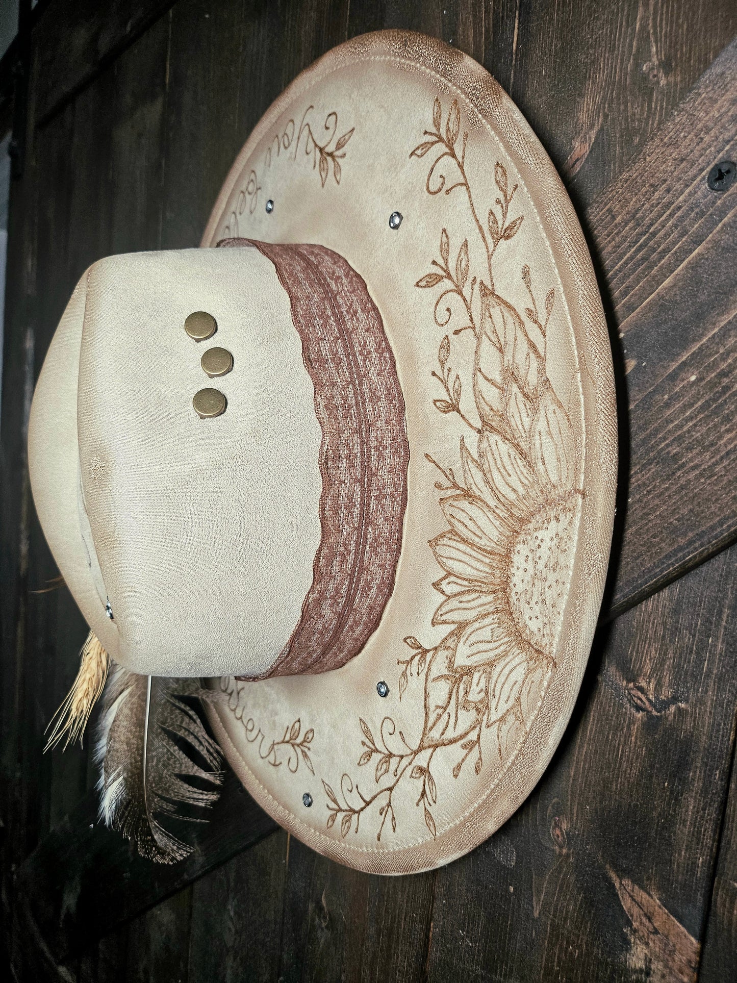 Western Fedora cowboy hat hand burned with rhinestones