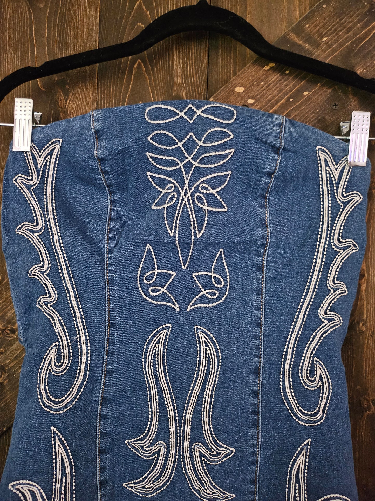 Mid Wash Stretch Denim Boot-stitch Corset Dress