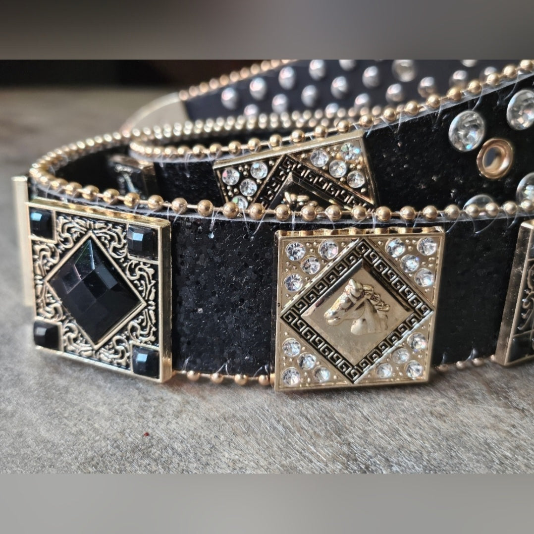 Black western rhinestone concho belt
