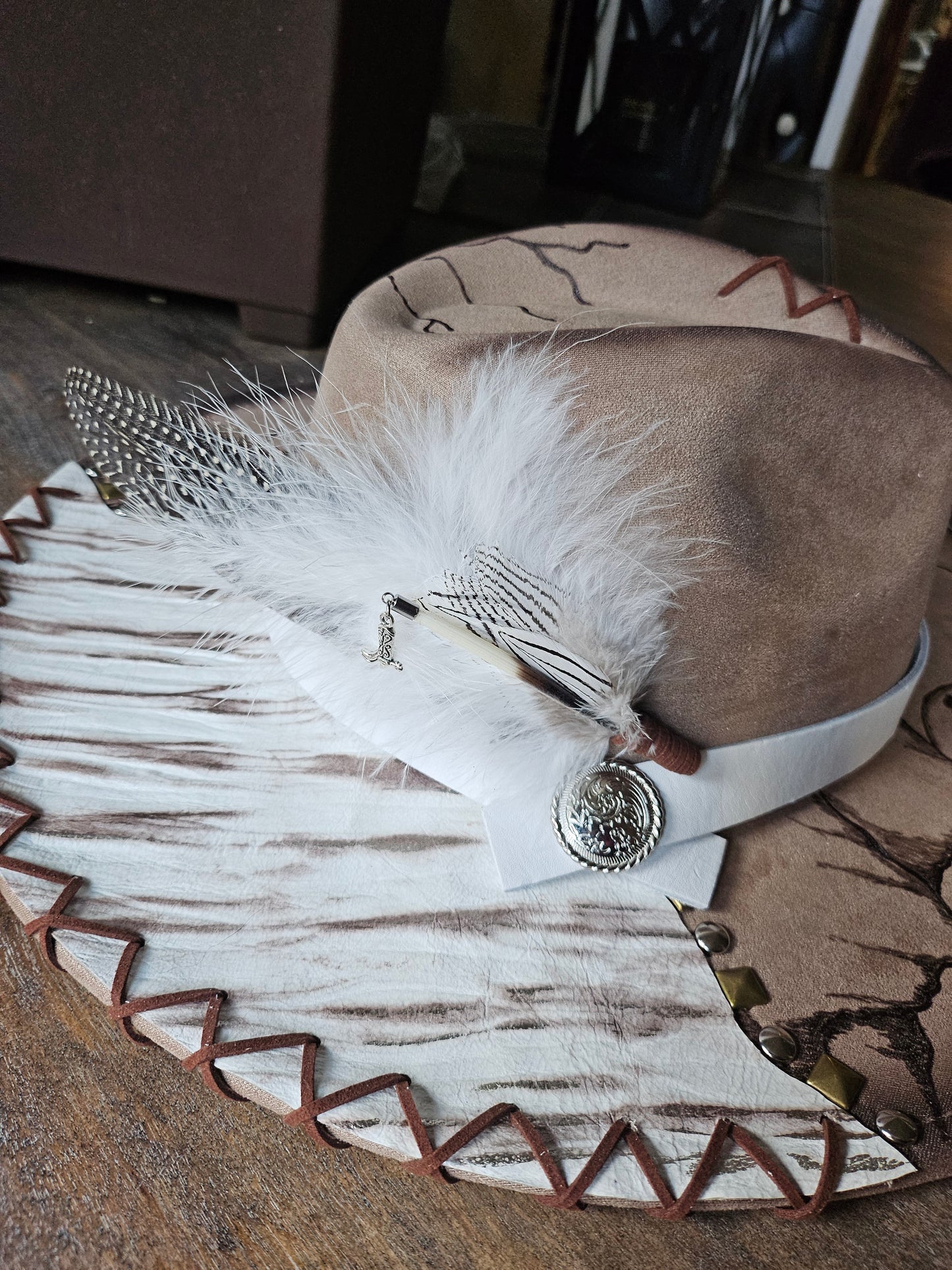 Fedora-Style Cowboy Hat Hand Burned With Genuine Leather