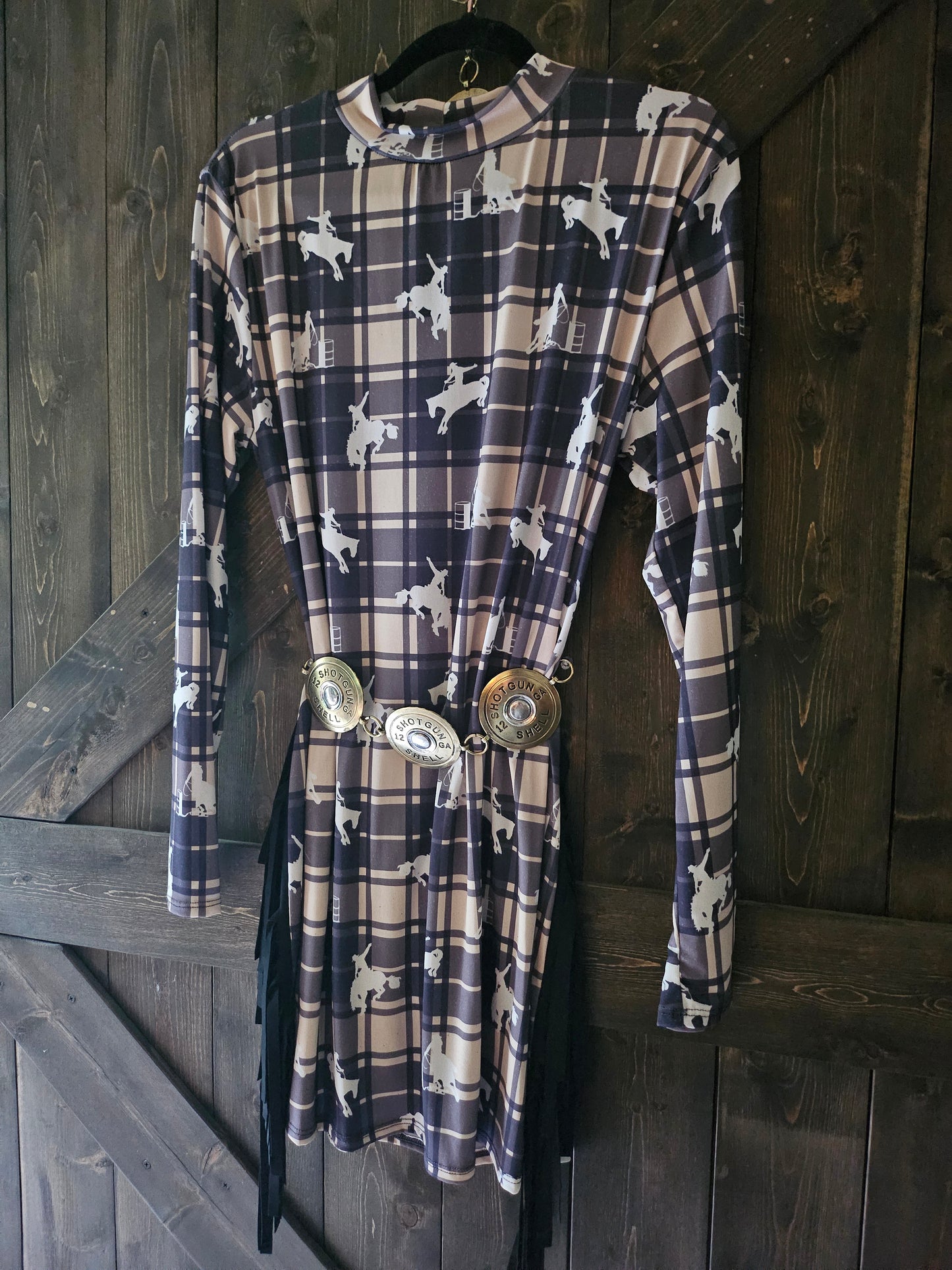 Plaid Cowgirl Long Sleeve fringe dress