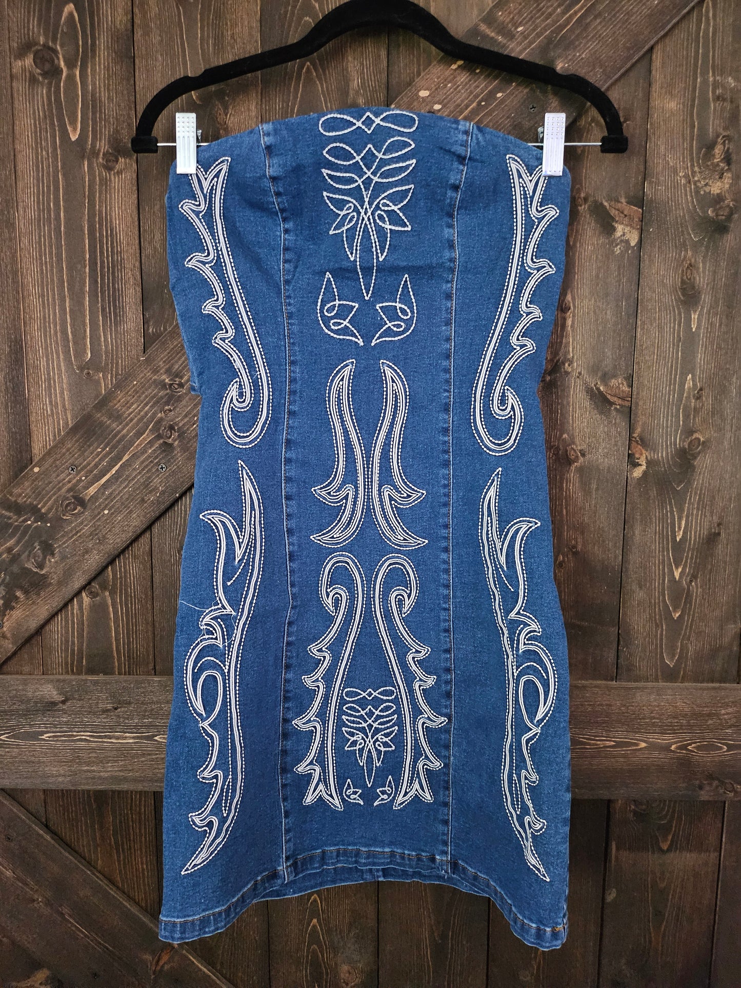 Mid Wash Stretch Denim Boot-stitch Corset Dress