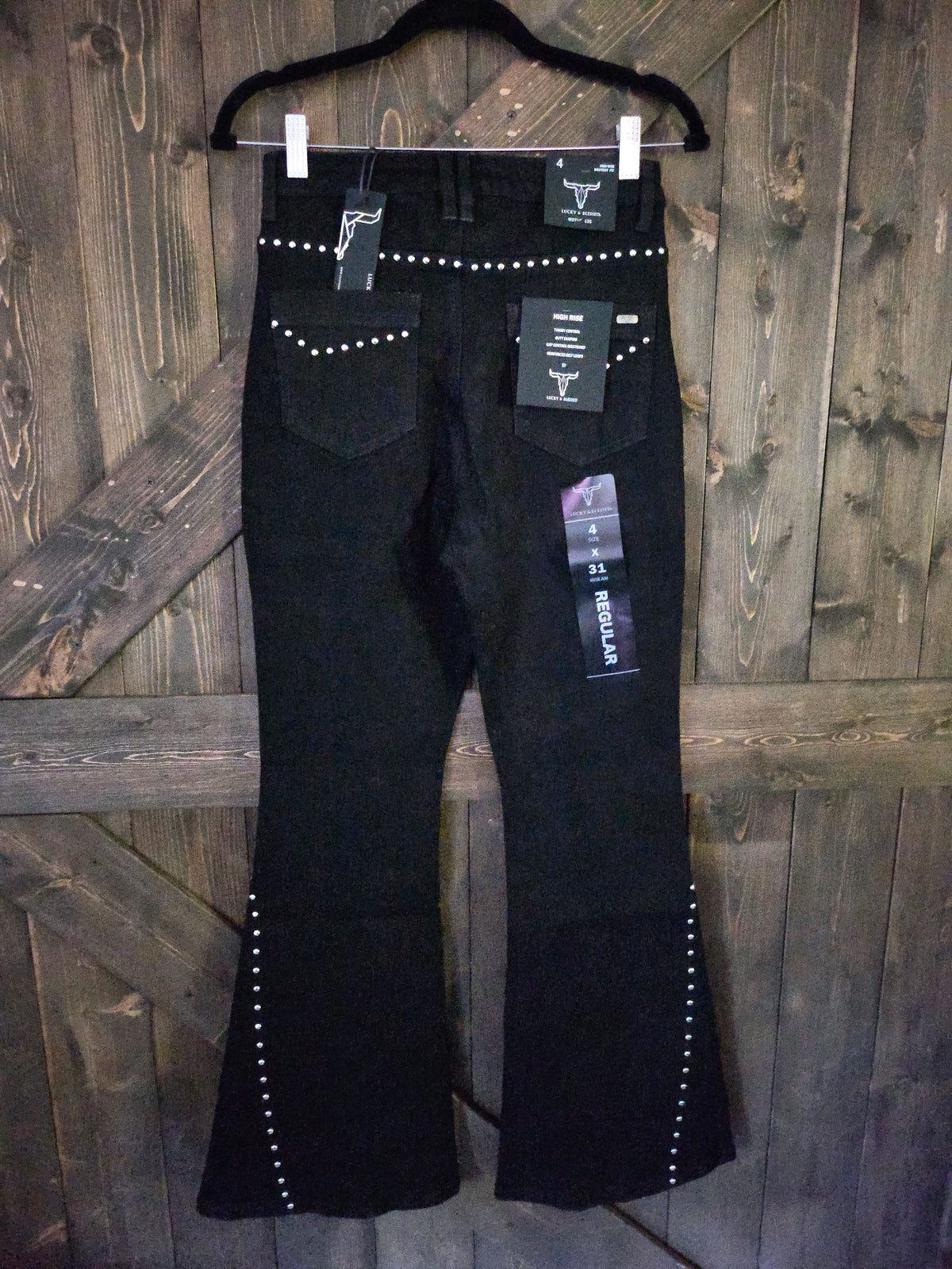 Black Vintage Studded Front Side Buckle Pants