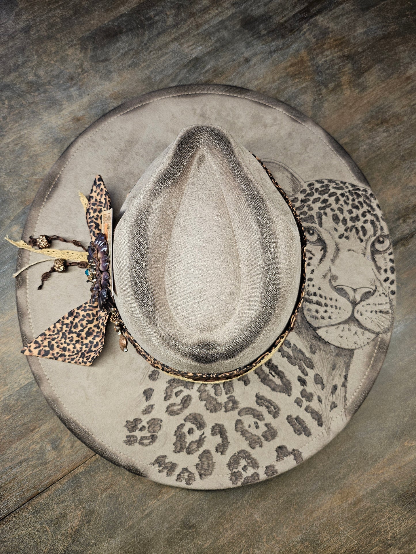 Fedora-Style Cowboy Hat Hand Burned With Leopard