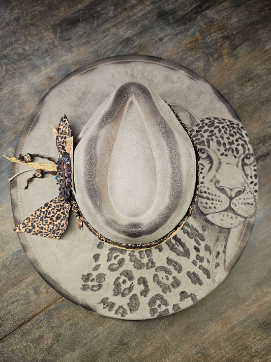 Fedora-Style Cowboy Hat Hand Burned With Leopard