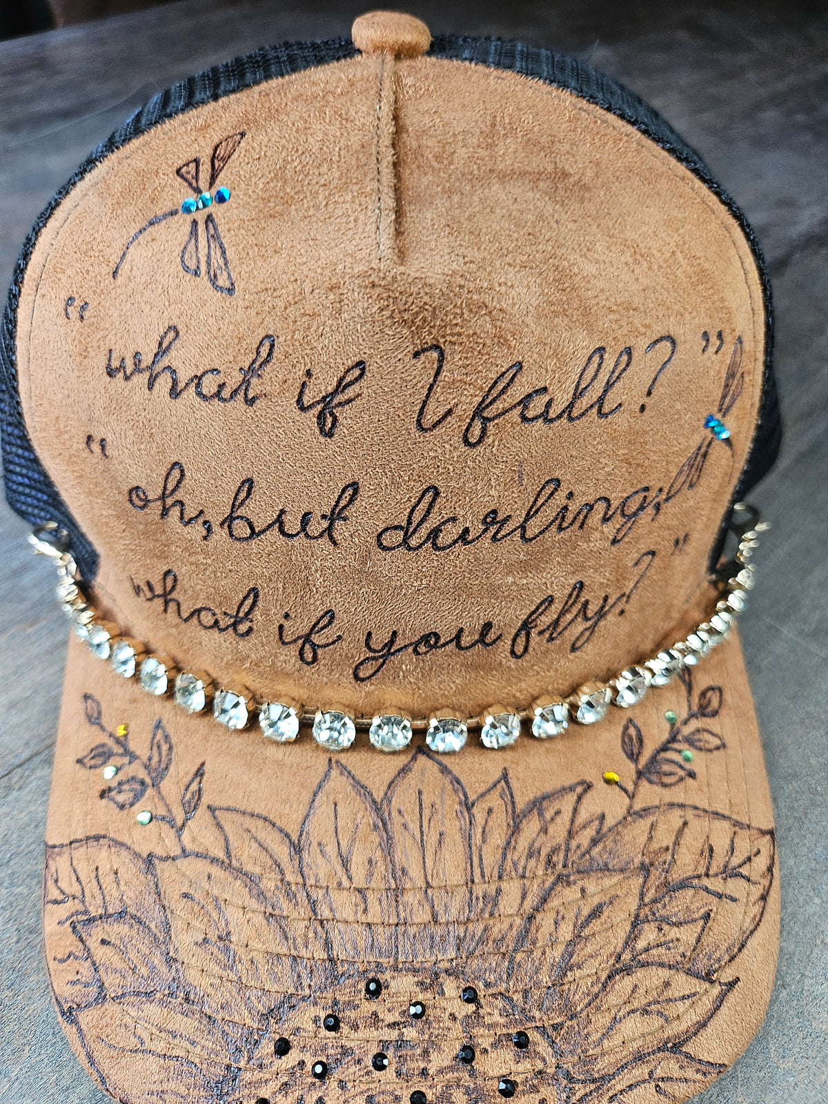 Custom Trucker Hat Hand Burned With Rhinestones