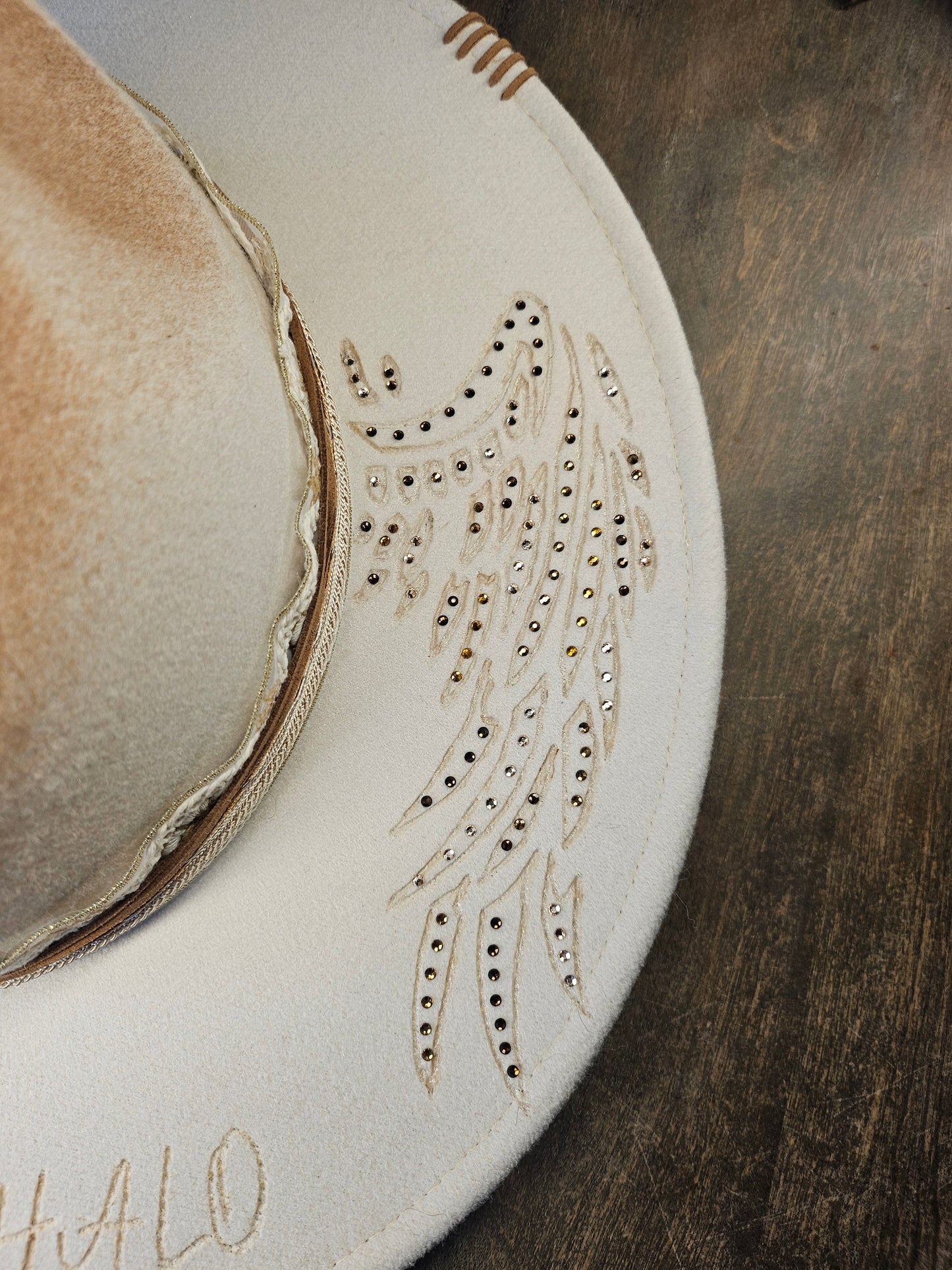 Fedora-Style Cowboy Hat Hand Burned With Wings And Rhinestones