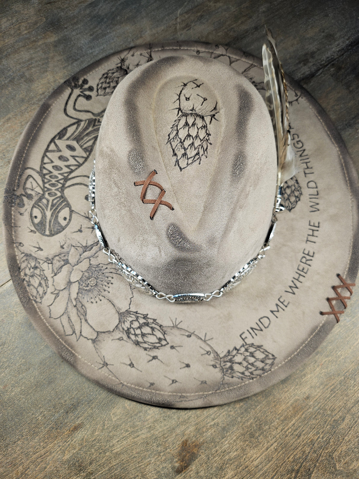 Fedora Cowboy Hat "find me where the wild things are" hand burned with cactus