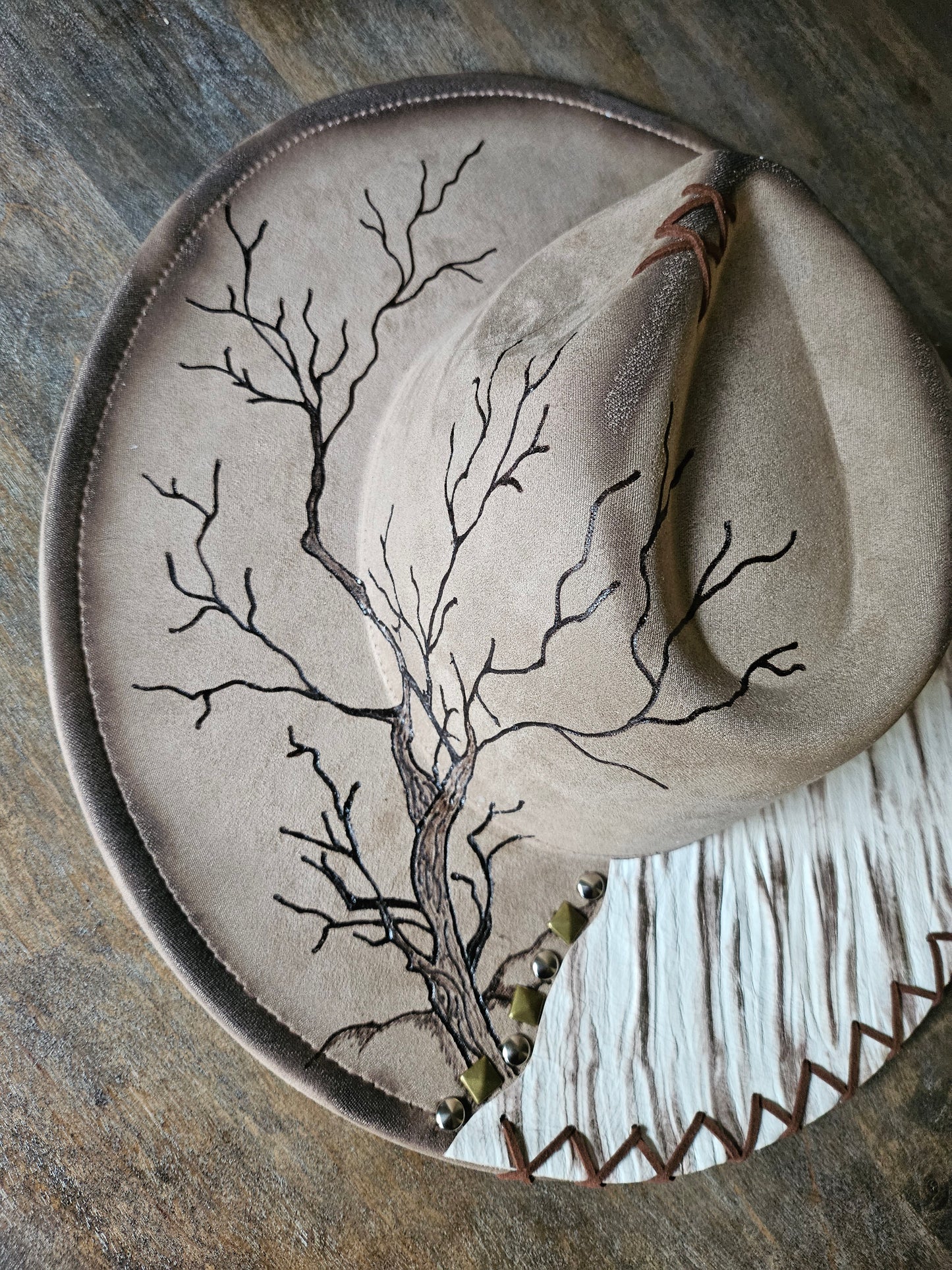 Fedora-Style Cowboy Hat Hand Burned With Genuine Leather