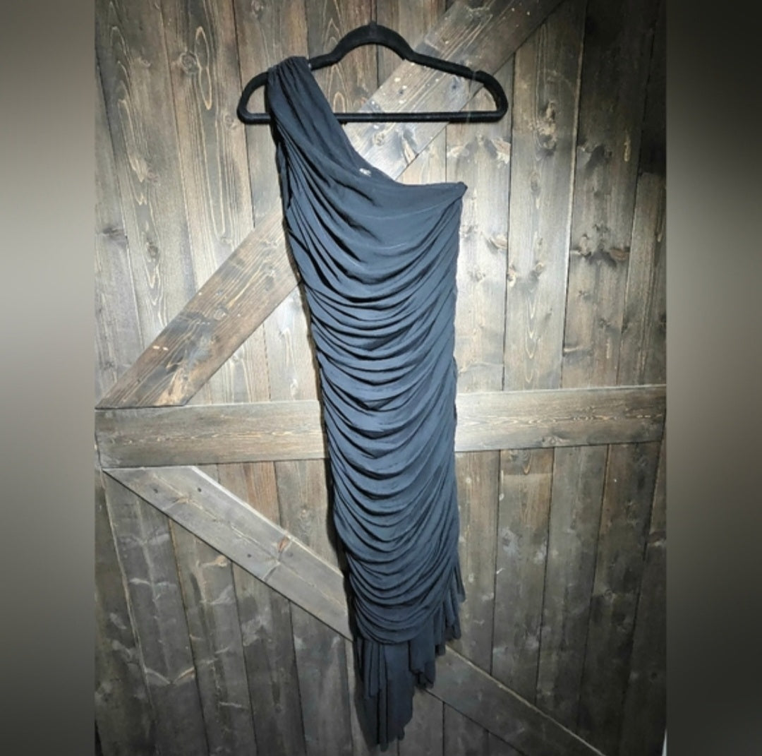 Black Dress With One Shoulder, Wrapped Rouching