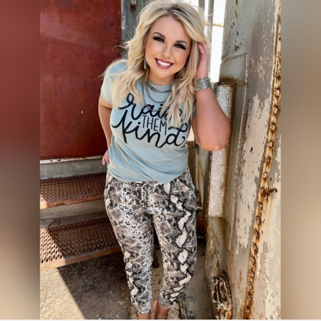 Ivory Snake Print Joggers With Pockets