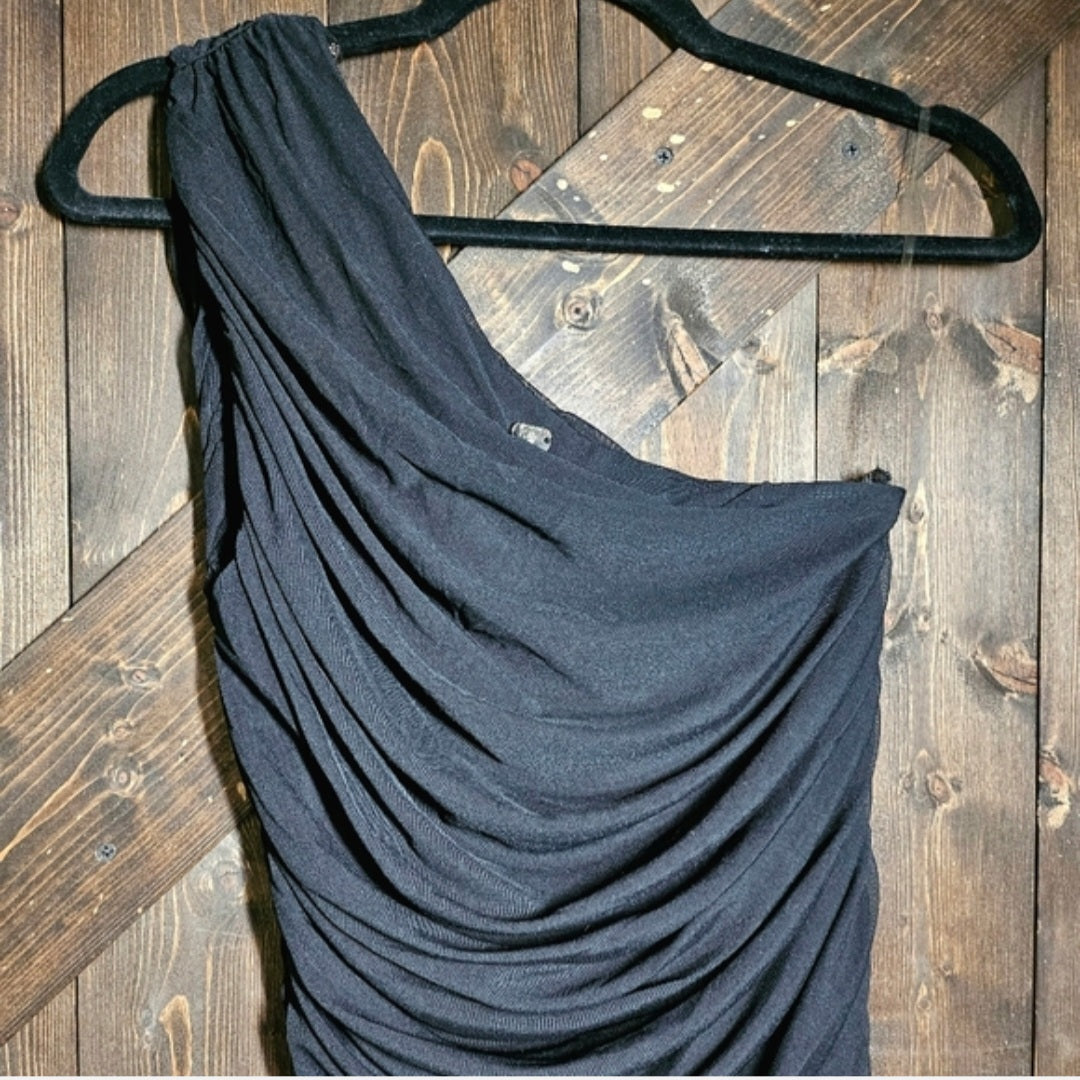 Black Dress With One Shoulder, Wrapped Rouching