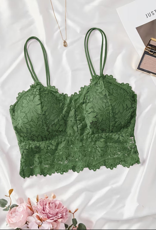 Olive Green Lace Bralette With Padding