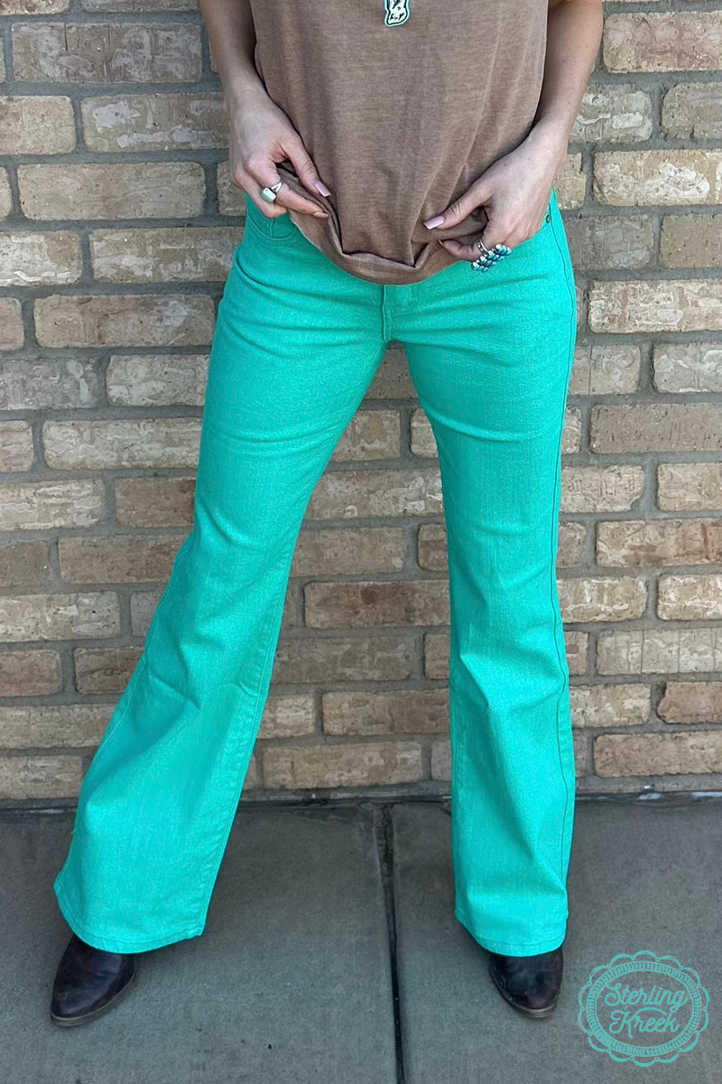 Walking west denim turquoise long jeans